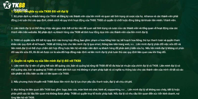Hệ thống ưu tiên đại lý TK88 có quan hệ rộng, kỹ năng tiếp thị tốt